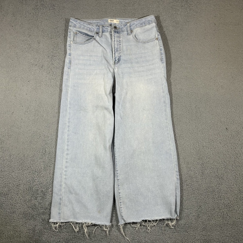 Oat New York Womens 10/30 Pant Blue Light Wash Wide Leg Raw Hem #3891 - Picture 3 of 9